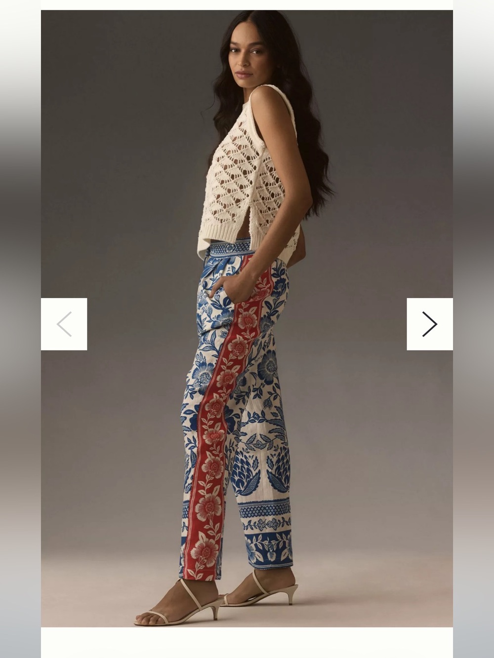 FARM Rio Blue and White Floral Wide-Leg Pants with Red Floral Side Panel